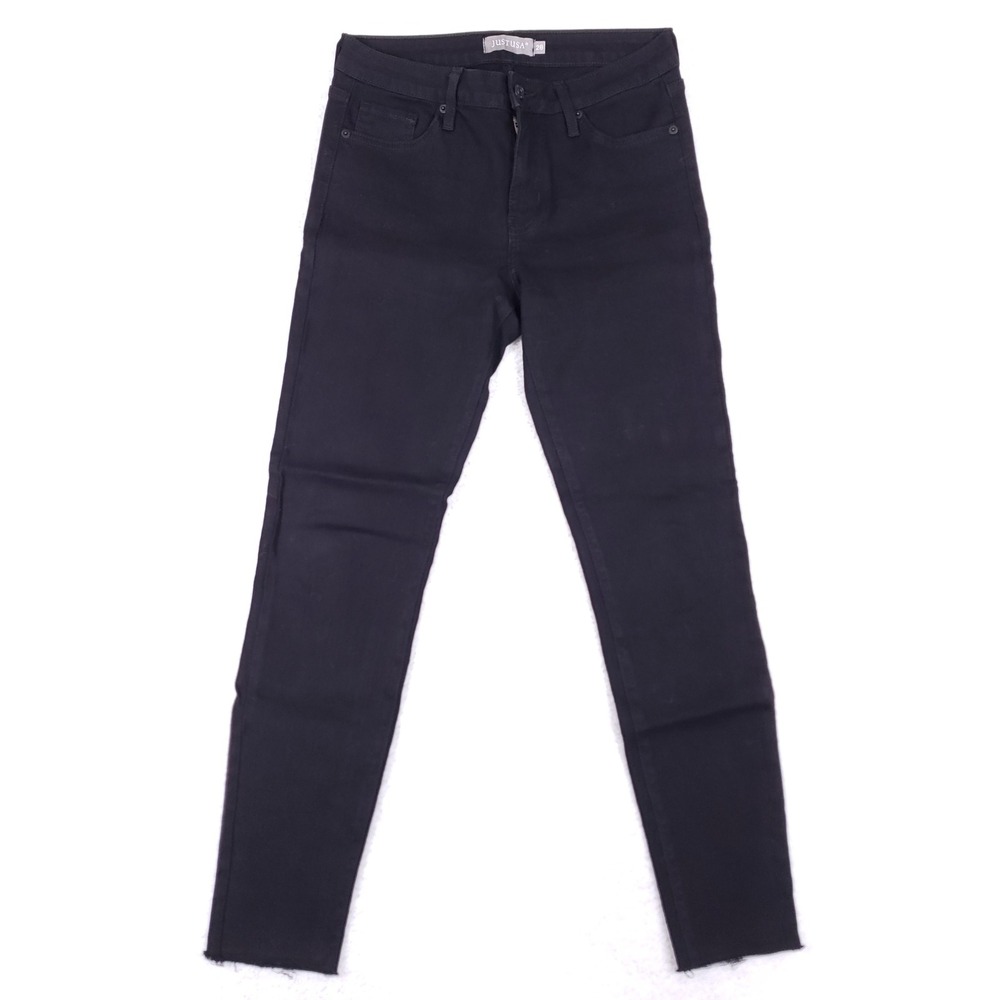 JUST U.S.A. Skinny Jeans Women 28 Black Denim Raw Hem Stretchy Mall Goth Edgy